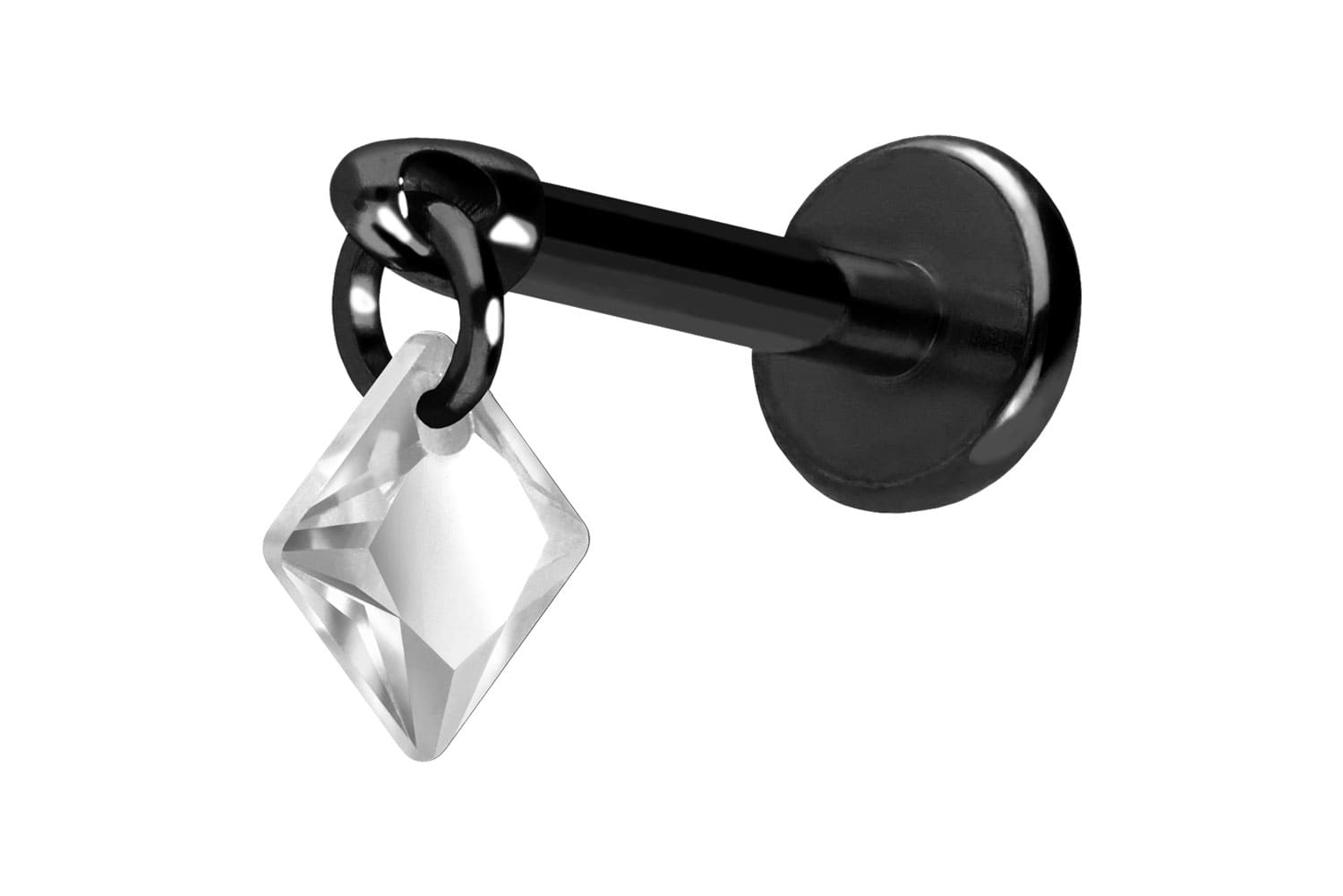 Titan Labret Piercing mit Push Fit KRISTALLQUADRAT
